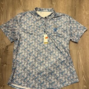 Women's Monterey Club Belles Springs Blue Print Polo- Size L- NWT